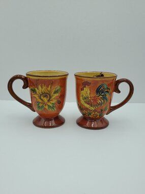 Maxcera Orange Rooster Mugs Footed Sunflower Acorn Rooster Mugs
